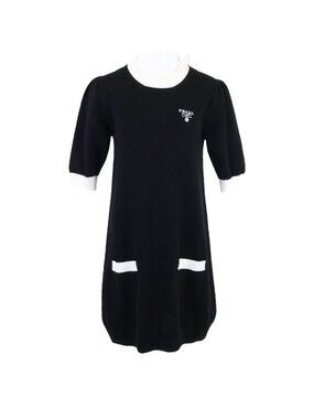 Prada Logo Embroidery Knit Dress 42